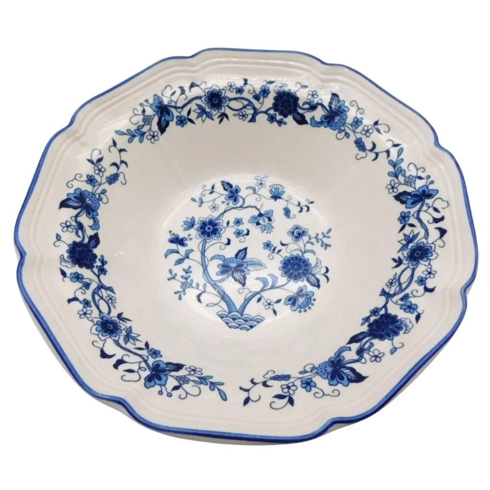F.W. Woolworth Company White Blue Onion Serving Bowl Floral Korea Vintage